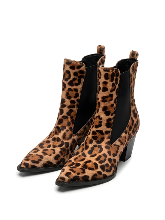 Dolce Vita Shoes - Dolce Vita Leopard Print Pointed Chelsea Booties - Tan & Black